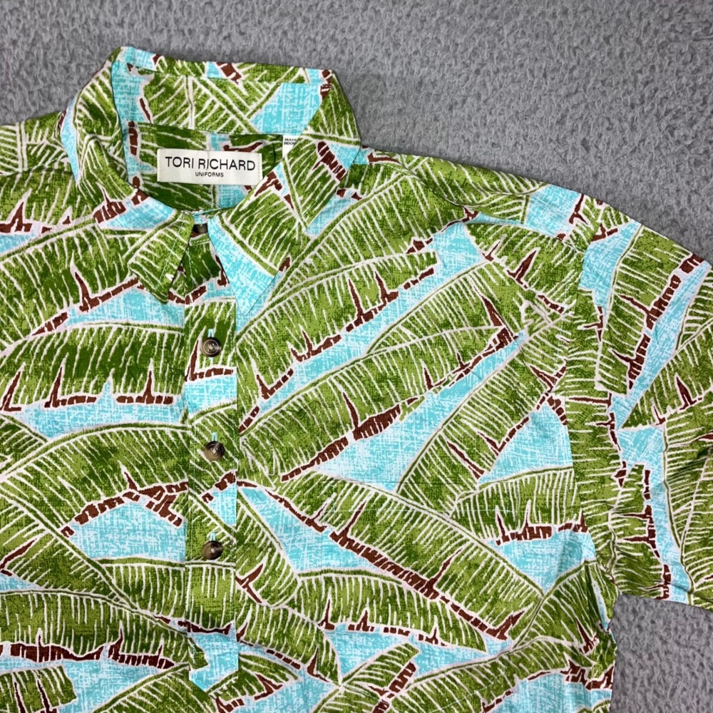 Tori Richard Shirt Men S Green Blue Tropical Leaf‎ Hawaiian Popover Resort Vaca